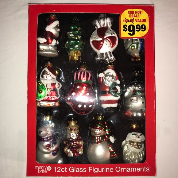 Merry Brite 12 Glass Figurines Ornaments New in Box Vintage Vibes Shiny Glittery - Picture 1 of 11